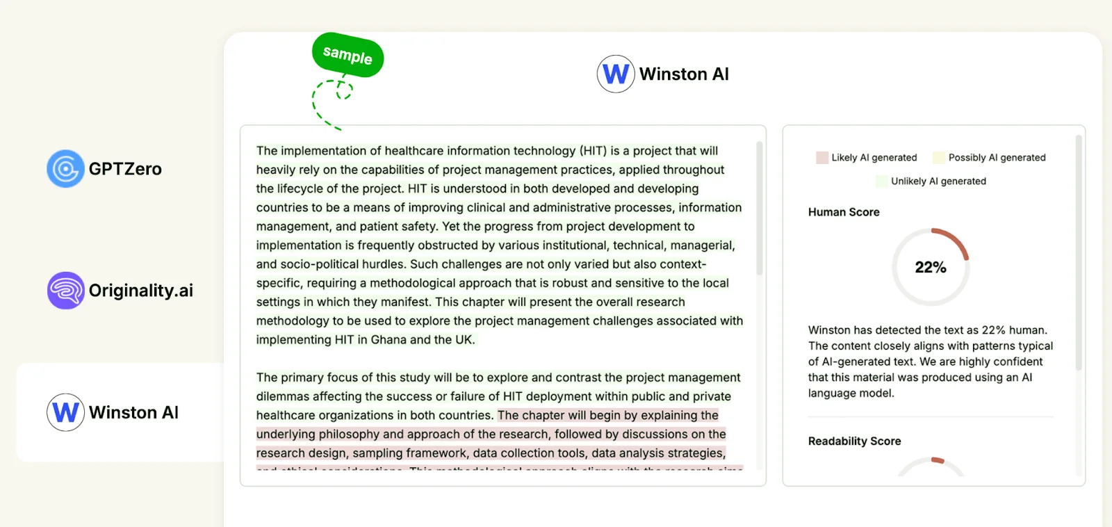 Essaydone AI detector sample results Winston AI