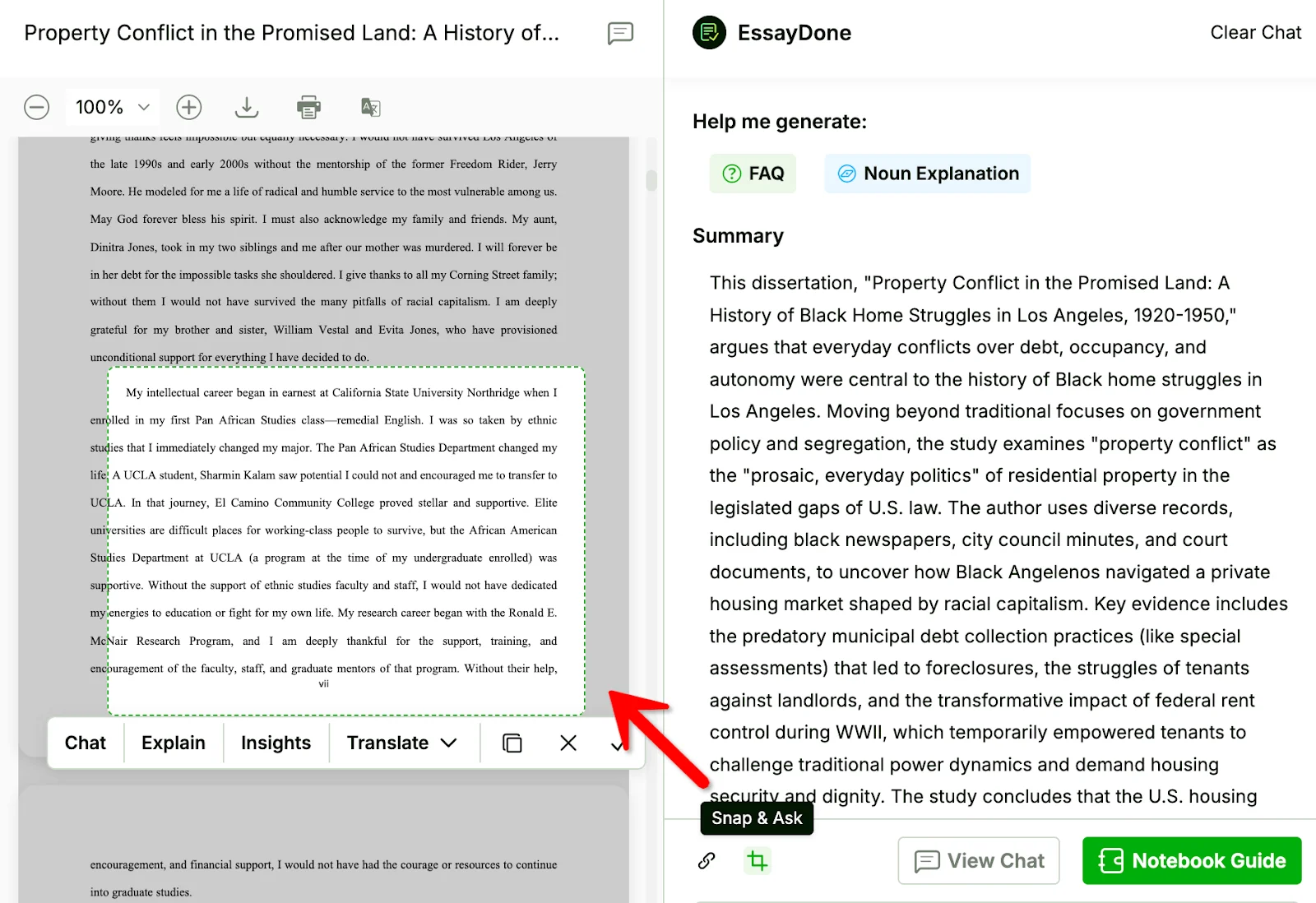 EssayDone chat with PDF screenshoot ask and chat
