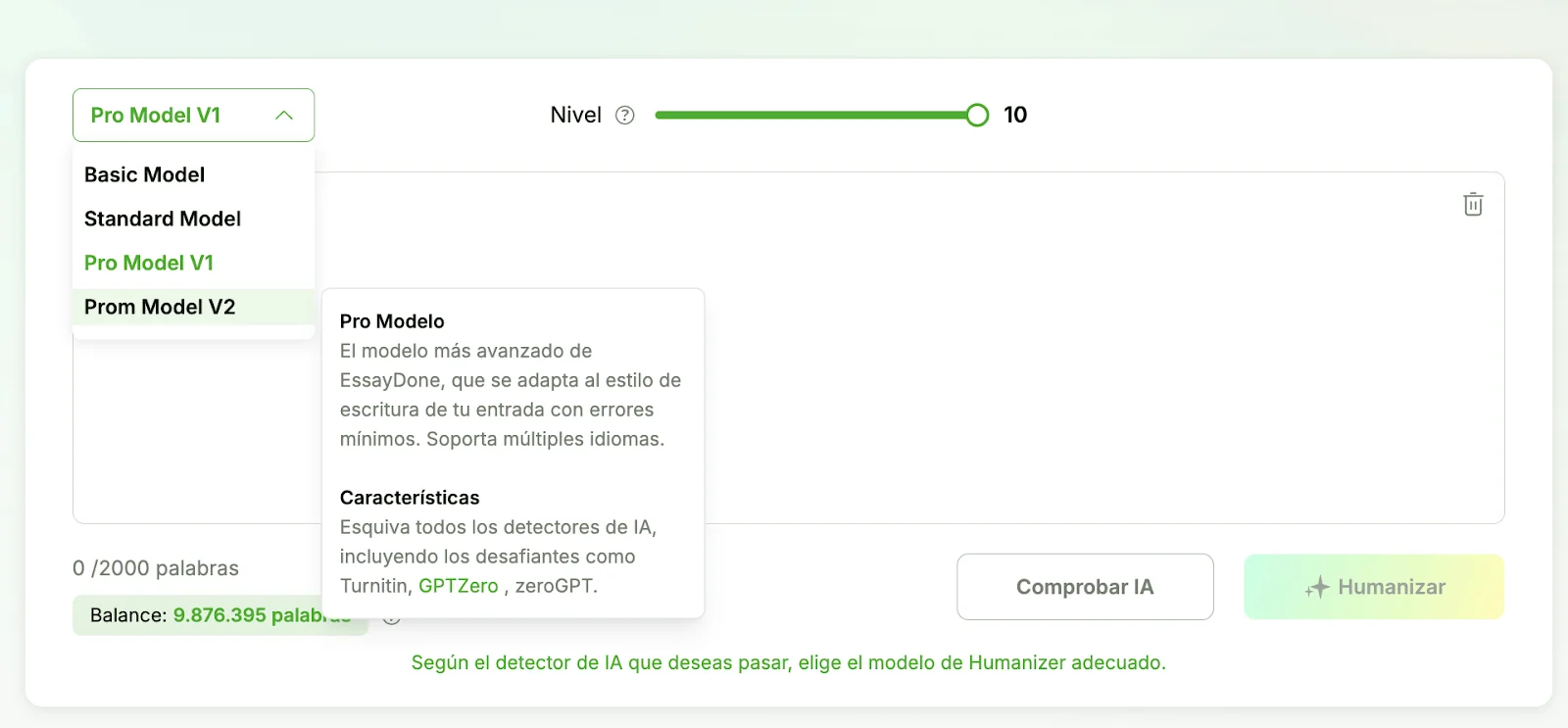 Essaydone Humanizer Spanish Pro V2 Model