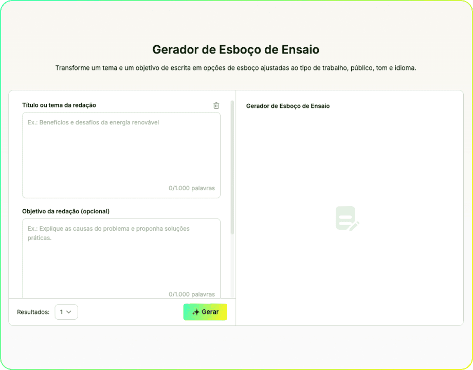 Gerador de Esboço de Ensaio