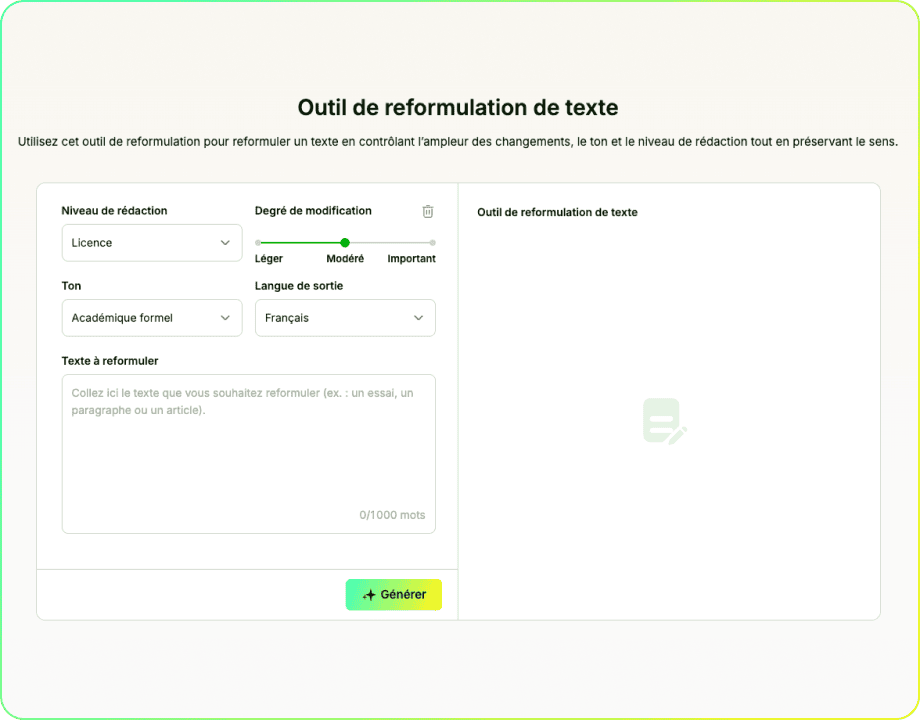Outil de reformulation de texte